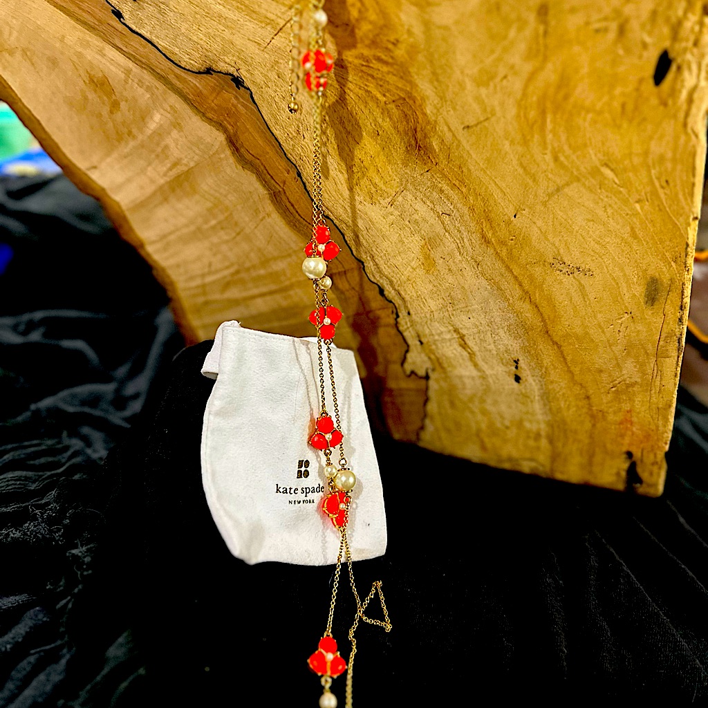 Kate Spade Orange-Pearl Gold Statement Necklace Nwot